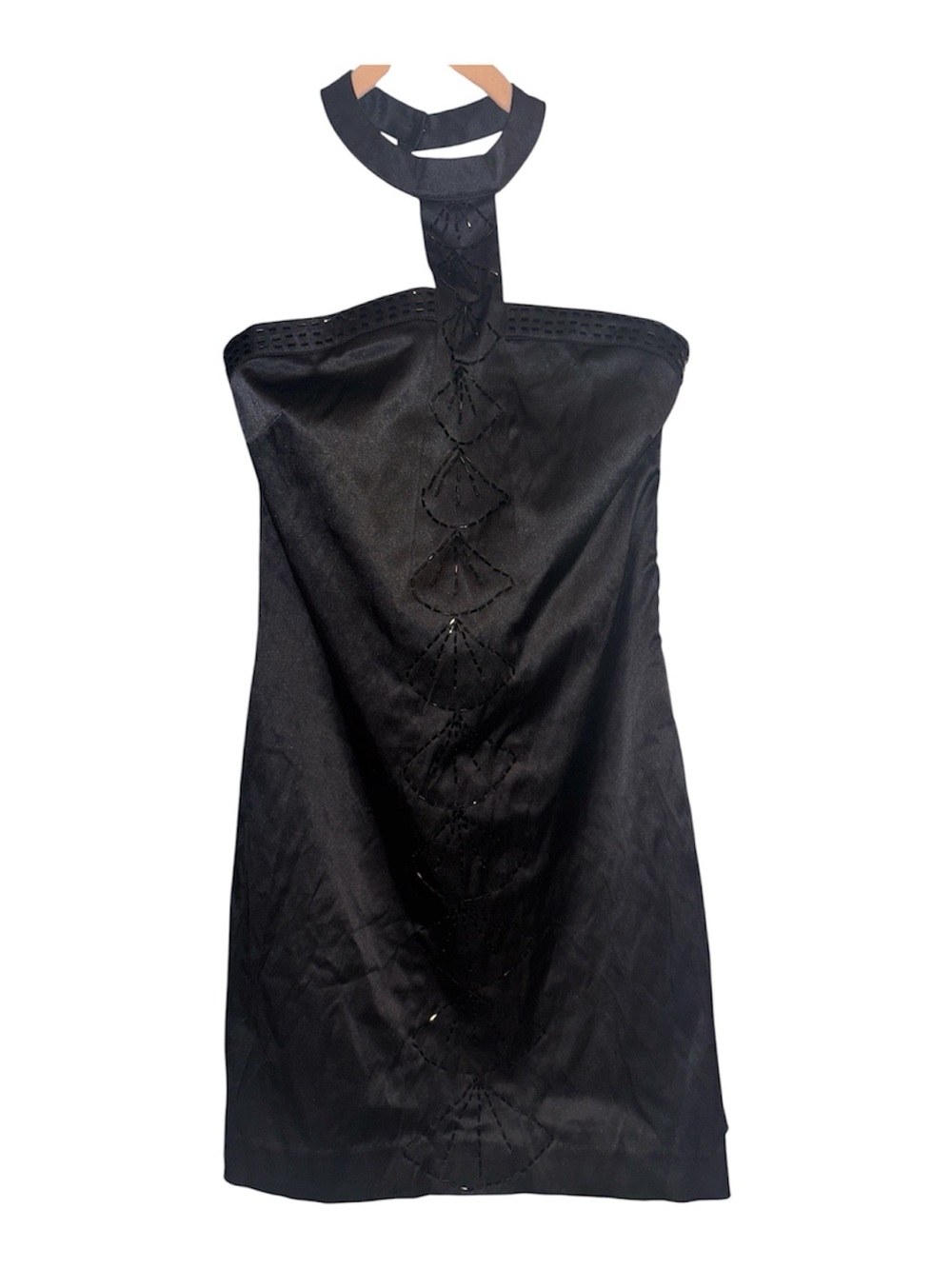 Forever 21 Y2K style halter style black beaded neckline mini dress size Medium